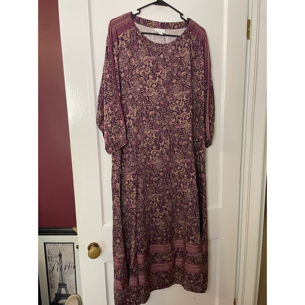 Pure Jill Paisley Print Maxi Dress‎ Purple Gold Boho Chic Medium M